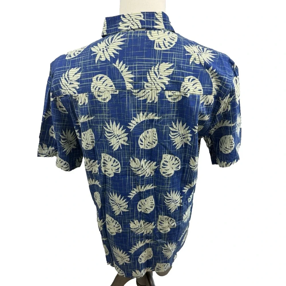 Blue‎ Marlin Mens Hawaiian Button Up Shirt Blue Comfort Fit Cotton Medium